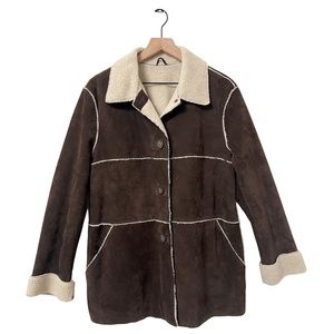 Vintage Winlit Sherpa Genuine Leather Cozy Coat Size Large